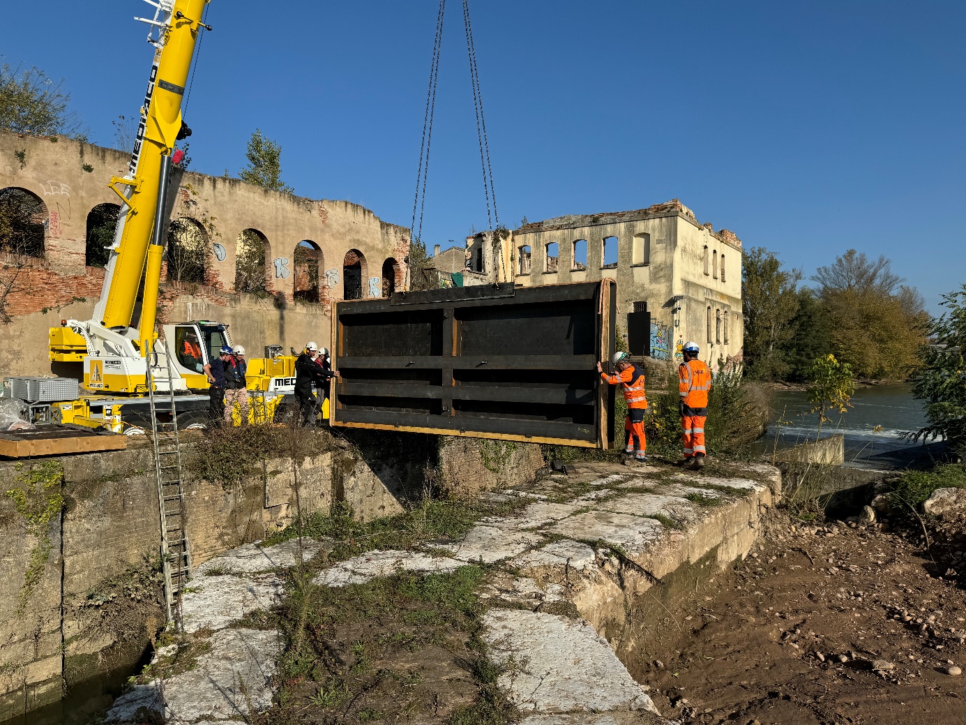 Construction, grue, travailleurs, bâtiment, Arlandes